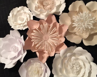 7 PC Giant White paper flowers ready to hang,  paper flowers, beige paper flowers, blush paper flower,  wedding backdrop,