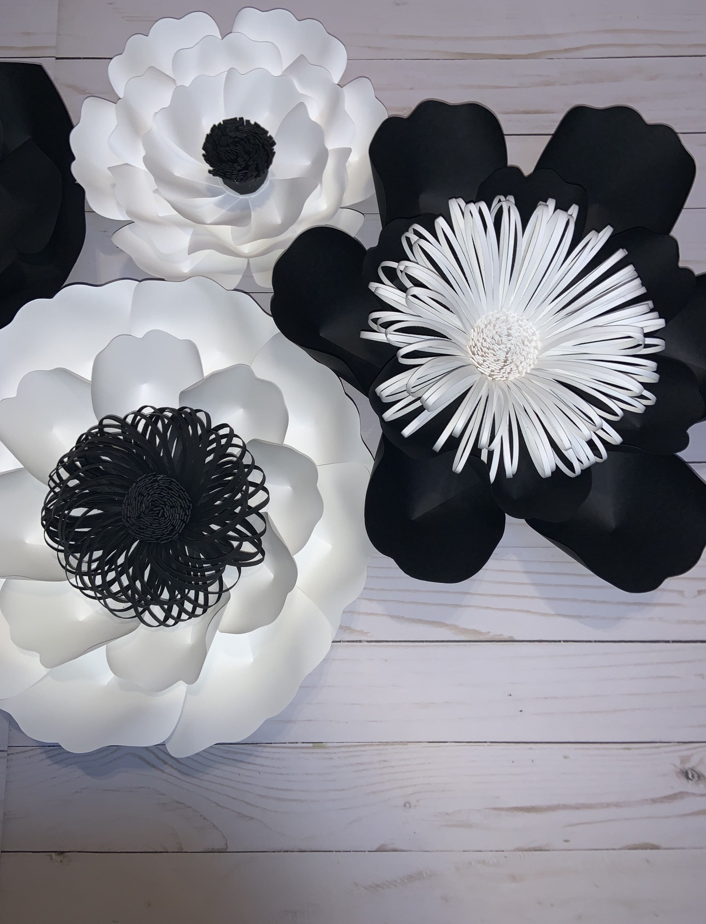6 Pc Black Paper Flowers Ready To Hang White Paper Flowers Etsy Uk 