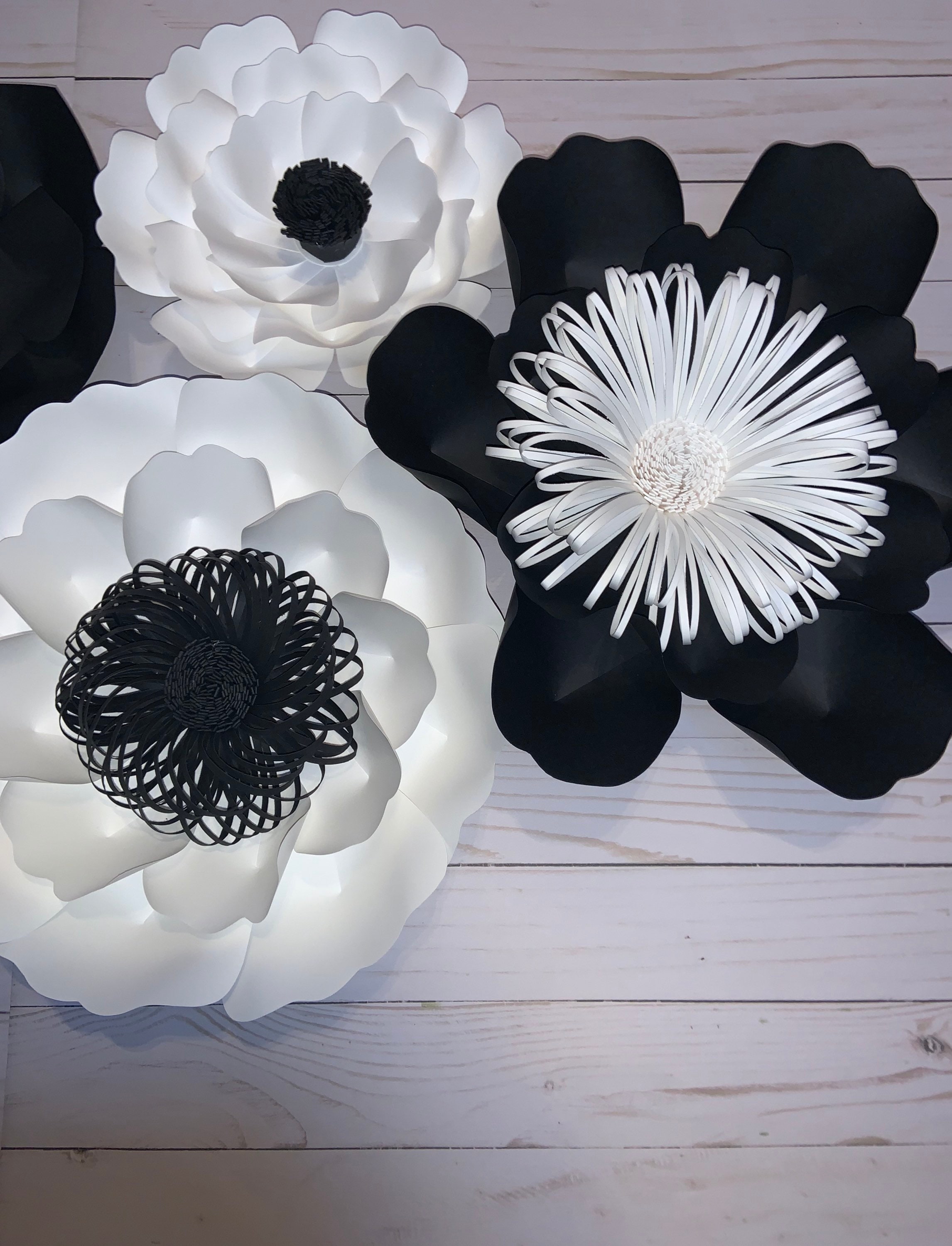 6 PC Black Paper Flowers Ready to Hang White Paper Flowers Etsy UK