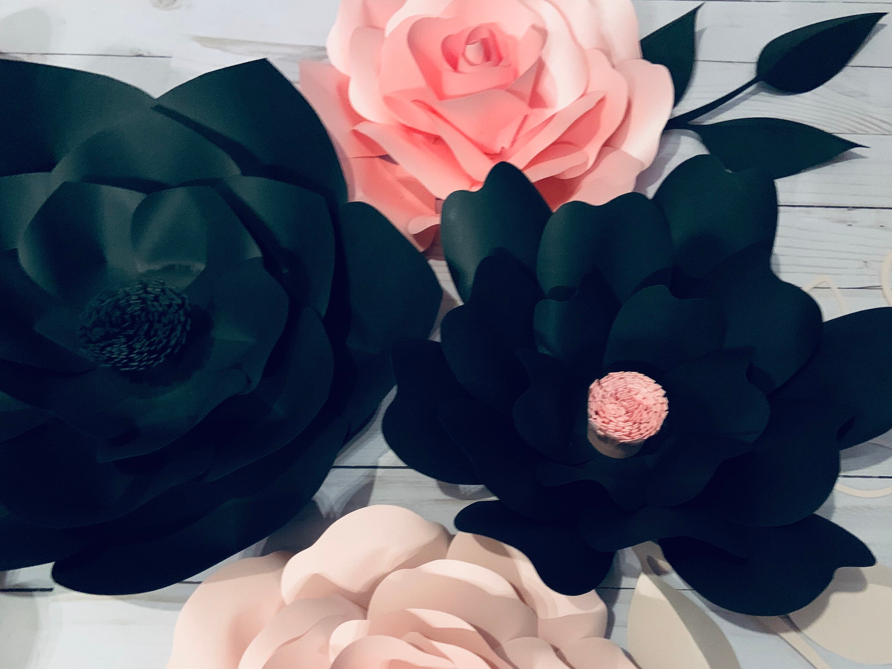 7 PC Pink and black paper flowers ready to hang giant paper Etsy