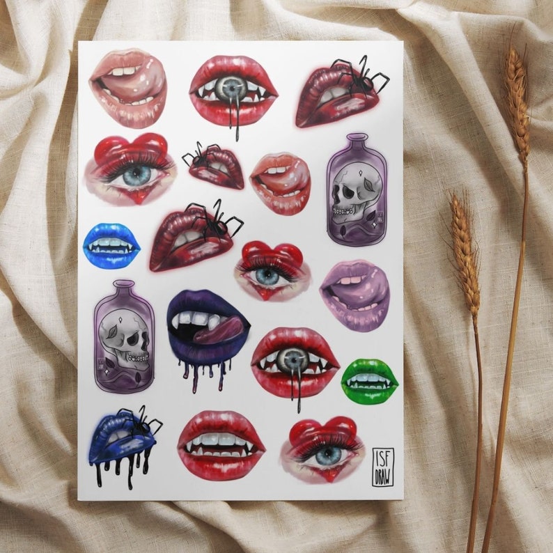 Snarling Lips Sticker Print and Cut Planner Stickers Creepy Sexy Dripping Lips Stickers ...