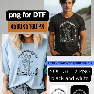 Diseños png de cartas de tarot de serpiente para DTF y sublimado, png de hongos, diseños de camisetas de Dark Academia, imprimible, 2 versiones en blanco y negro