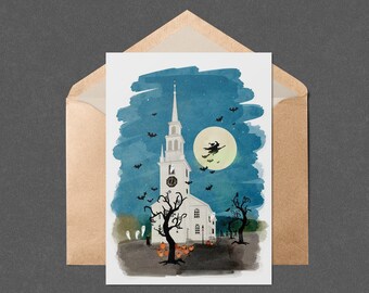 Newport Trinity Church Halloween Greeting Card - Square Greeting Card - 5 x 7 inch - Newport, RI Card