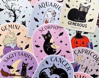 Halloween Zodiac Stickers - THIN VINYL - Astrology Stickers - Waterproof Stickers - Glossy Stickers - Spooky Stickers