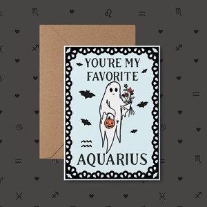 Cartão de aniversário do Zodíaco Aquário, Cartão de aniversário, Aquário, Cartão de aniversário de Halloween, Cartões de Halloween, Cartões de gato, Temporada de Aquário