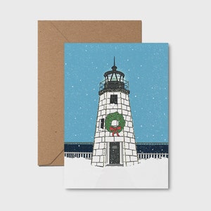 Cartão de Natal do farol de Newport Harbor, cartão de farol, cartão de farol de Newport, cartões RI, cartão de Newport RI, cartão de Natal, Newport RI