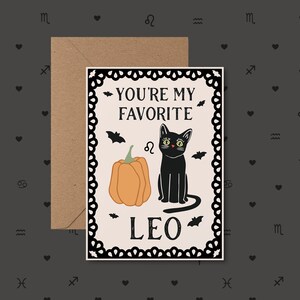 Cartão de aniversário do Zodíaco Leo, cartão de aniversário, Leo, cartão de aniversário de Halloween, cartões de Halloween, cartões de gato, temporada de Leo