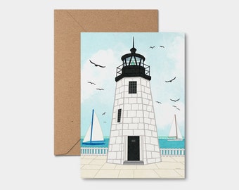 Newport Harbor Lighthouse, Lighthouse Card, Newport Lighthouse Card, RI Cards, Newport RI Card, Greeting Card, Newport RI