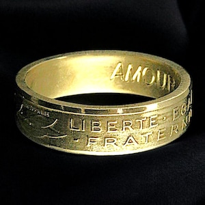 France Coin Ring - Gold Ring - Copper/Gold - Liberte, Egalite, Fraternite - Engraving possible