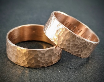 Hand-hammered copper rings 2 pieces - with individual engraving - Unique partner rings