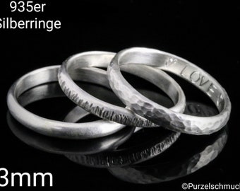 Personalized valuable silver rings with optional engraving - Unique symbols of love - 3 or 4 mm.