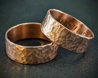 Hand-hammered copper ring with individual engraving - handmade unique piece