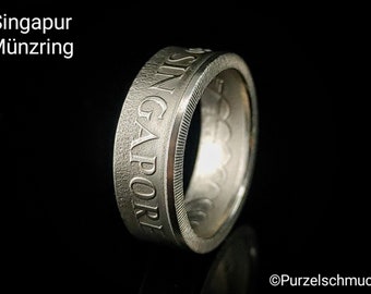 Handmade Singapore coin ring in silver color - customizable engraving possible!
