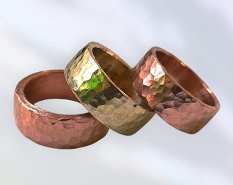 Solid hand-forged copper ring, 8 mm wide – hammered ring made of pure copper, 3 mm thick, unique, customizable, statement ring