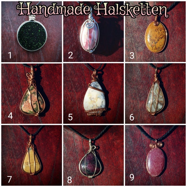 Natural gemstone pendants. Green River - Rhodochrosite - Rhodonite - Jasper - Dendrite Opal - Unakite - Agate