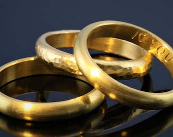 Personalized golden brass rings (raw brass) with engraving: Unique symbols of love - Be sure to read the description carefully!