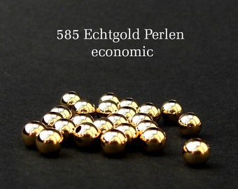 1 real gold beads 585 yellow gold LIGHT gold beads balls pierced solid gold various sizes