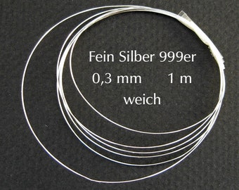 Filo d'argento 999 0,3 mm 1 m morbido argento fine rotondo