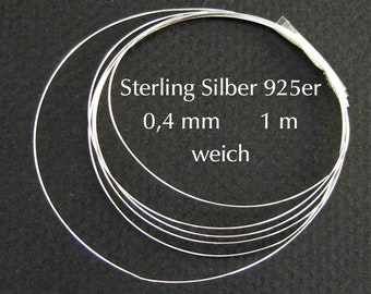 Silberdraht 925 0,4 mm 1 m weich rund