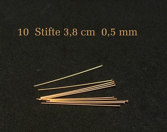 10 Stück gold filled Kopfstifte 3,8 cm  0,5 mm, 24 gauge 1,5 inches