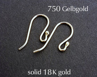 750 yellow gold earhooks, 18K yellow gold earhooks, solid gold, real gold