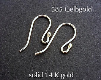 585er Gelbgold kleine Ohrhaken, Echtgold 14K yellow gold