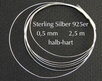 Silberdraht 925er 0,5 mm  2,5 m halbhart rund