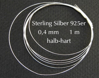 Sterling silver wire 26 gauge half-hard 1 m