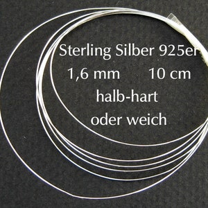 925 silver wire 1.6 mm semi-hard or soft, sterling silver wire 10 cm round