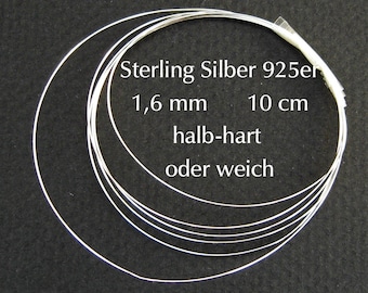 925 silver wire 1.6 mm semi-hard or soft, sterling silver wire 10 cm round