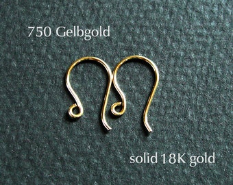 750 Gelbgold Ohrhaken, 18K , schlichte Ohrhaken, Echtgold