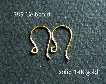 585 gold small earhooks plain, 14K yellow gold earhooks