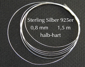 Silberdraht 925 Silber 0,8 mm 1,5 m halb-hart rund