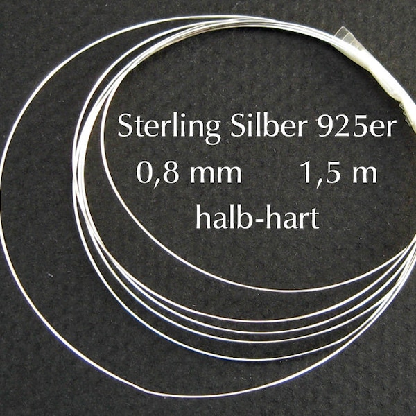 Silberdraht 925 Silber 0,8 mm 1,5 m halb-hart rund