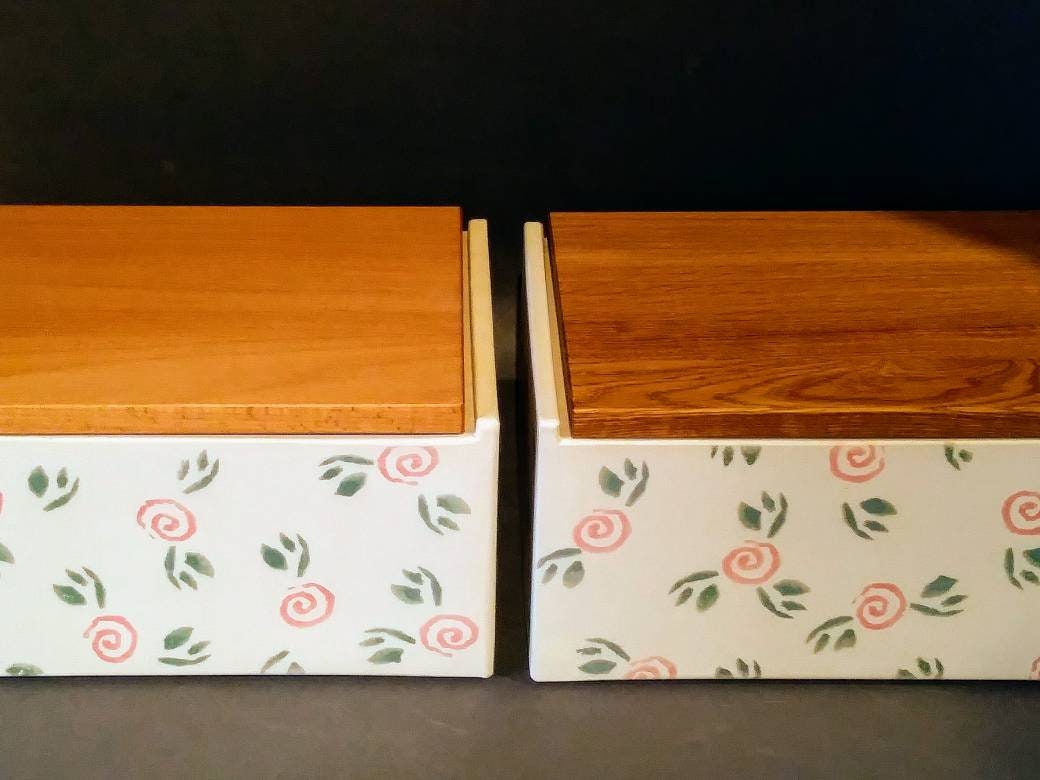 Large Ceramic Bread Box With Red Roses, Bread Pot, Bread Storage, Bread