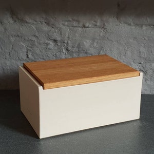 Large Ceramic Bread Pot Cream White With Wooden Lid, Bread Storage