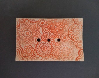 Soap dish "Mandala", ivory-orange glaze, for kitchen and bathroom, hand-shaped unique piece