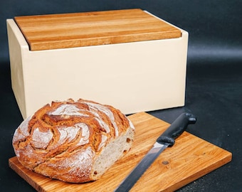 Ceramic bread pot cream white with wooden lid oak or beech, bread box, bread storage, bread container, hand-formed from clay
