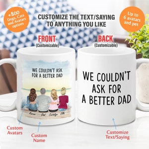 Custom Mug for Dad from Daughter Son, Father and Daughter Mug Illustration, family Mug, Coffee Mug, Custom Mug, Dad and Sisters Gift
