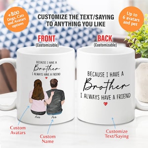 Brother Gift from Sister, Brother Birthday Gifts, Custom Sibling Family Portrait Mug, Custom Mug, Tea Cup, Personalized siblings  mug Gift