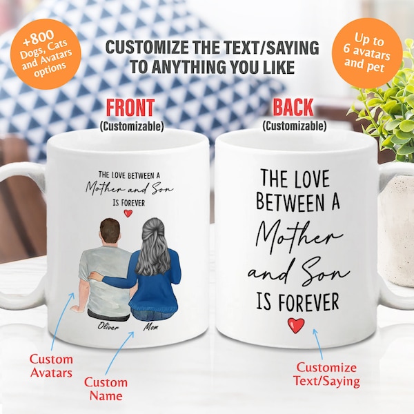 Personalized Mom Gift from Son, Mother Son Mug, Custom Family Mug, Mother Birthday Gift Idea, Family Mug