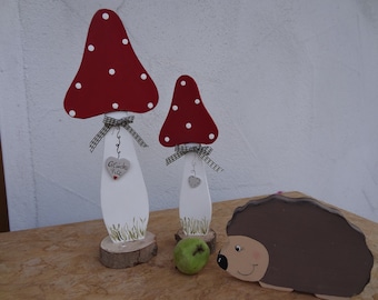 Hand-painted wooden fly agarics, 2 pieces