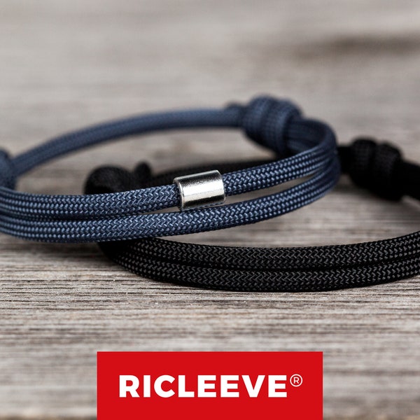 RICLEEVE® Surfer Armband Set Blau Navi / Schwarz für Herren Damen Maritim Armband für Männer Frauen
