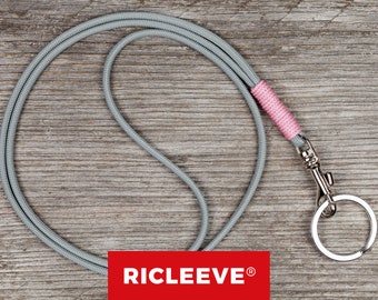 RICLEEVE® Schlüsselband Grau mit Karabiner und individueller Farbauswahl Schlüsselanhänger Geschenk für Damen und Herren