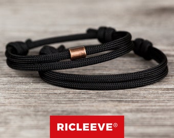 RICLEEVE® Surfer Armband Set Schwarz  / Schwarz für Herren Damen Freundschaftsband Paar Armband Maritim für Männer Frauen