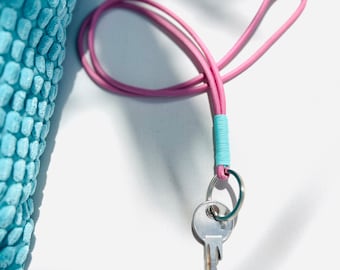 RICLEEVE® Schlüsselband lang zum umhängen rosa mit individueller Farbauswahl Schlüsselanhänger Geschenkidee