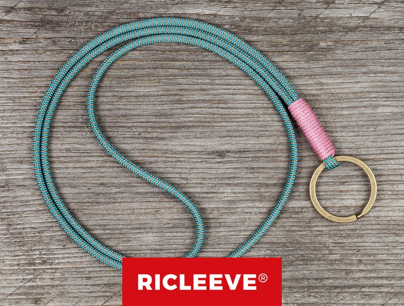 RICLEEVE® Schlüsselband lang zum umhängen Türkis Beige Gemustert mit individueller Farbauswahl Schlüsselanhänger Bild 1