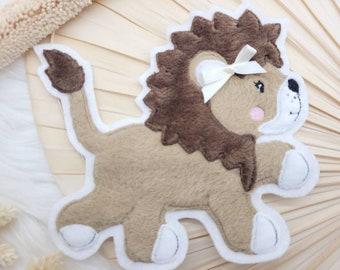 Patch XL Lion Patch ou Enfant Lion Marron Animal Cartable Fleurs Application Maternelle Filles Pâques Scolarisation Câlin