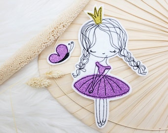 XL Princess Iron-On Ballerina Glitter Purple Crown or Butterfly Applique Kindergarten Girl School Birthday School