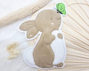 kleiner Hase Patch Aufnäher  braun grün  Schmetterling Applikation  Kindergarten Mädchen Junge Einschulung Tiere  Kuschelig